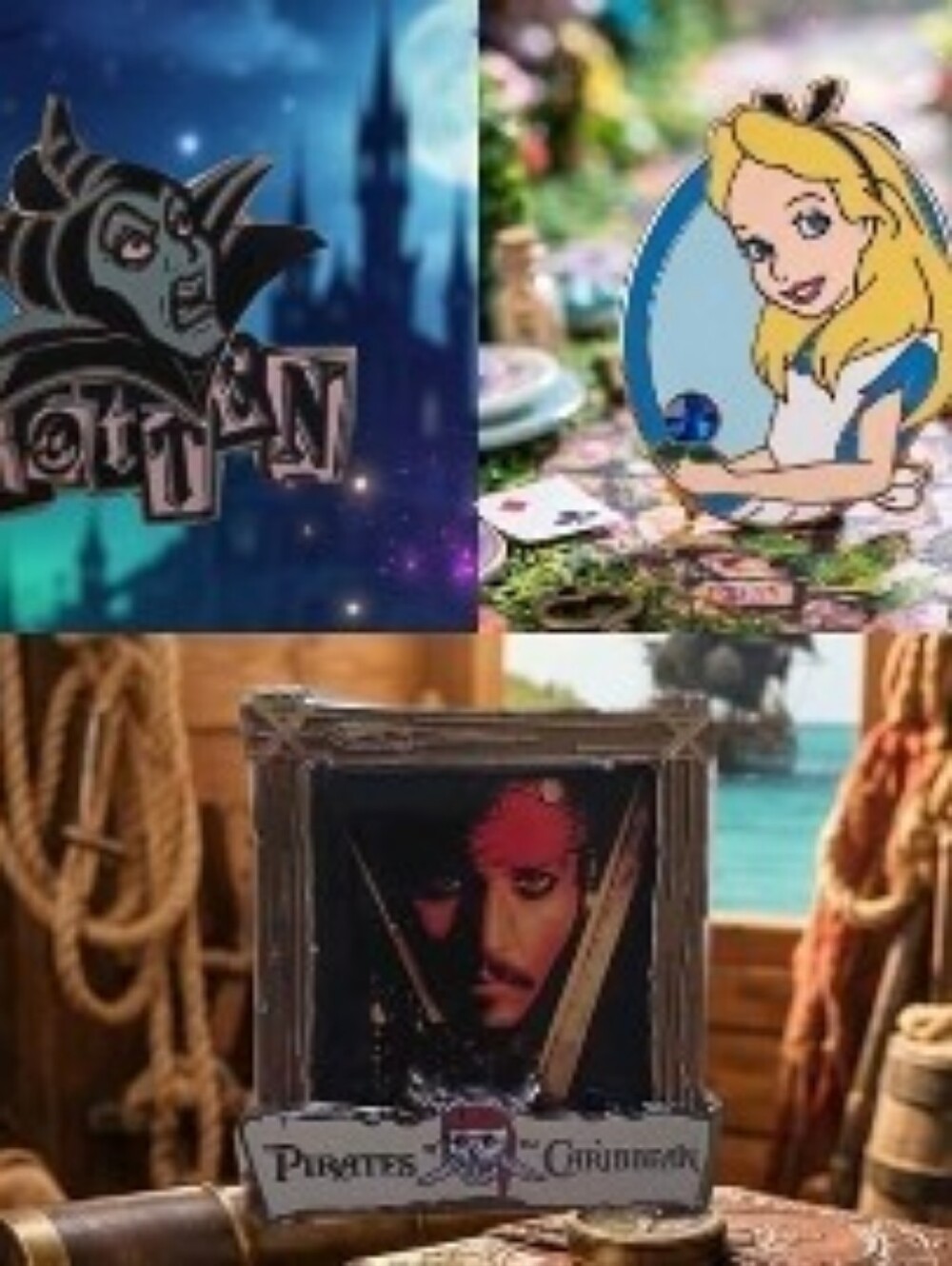 Lot of 3 - Vintage Disney Enamel Pins Maleficent, Pirates & Alice In Wonderland